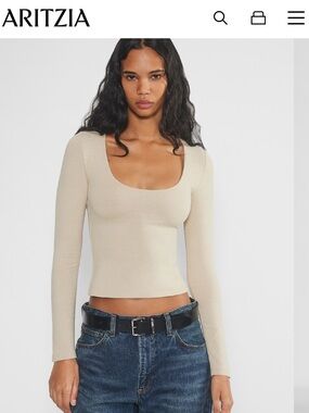 Aritzia Contour Scoopneck Long Sleeve Top - Cream